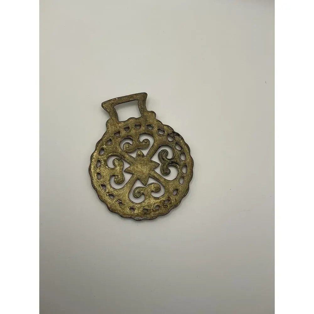 Vintage Brass Horse Brasses Pair Anchor Nautical Sun Star Harness Medallions
